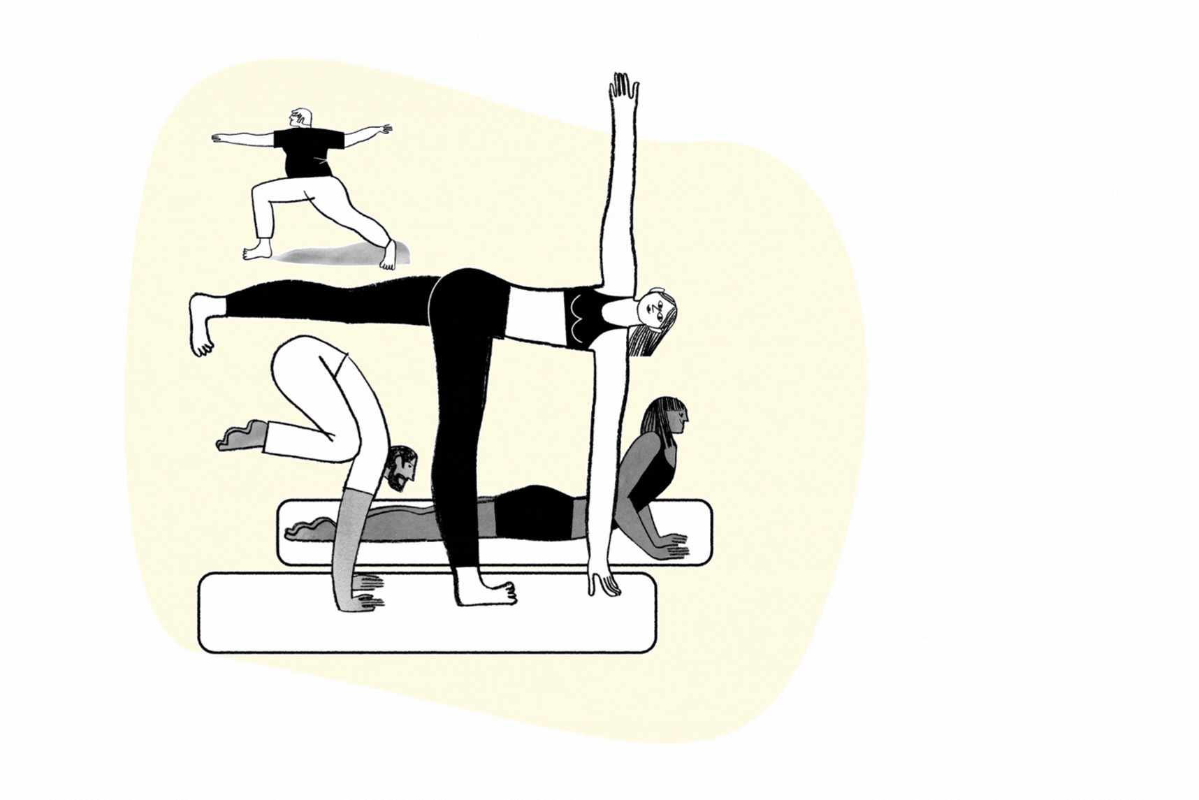 Illustration of a person in a dynamic yoga pose
